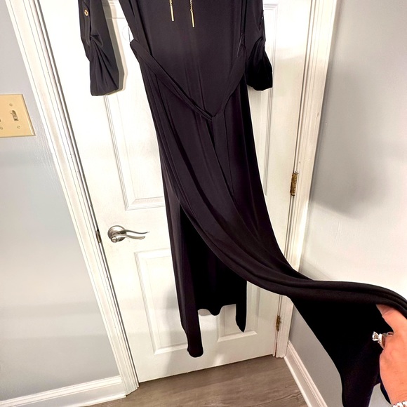 🖤💁‍♀️SIMPLY STUNNING MICHAEL KORS BLACK MAXI DRESS SIZE LARGE WITH GOLD DETAIL - Picture 7 of 13